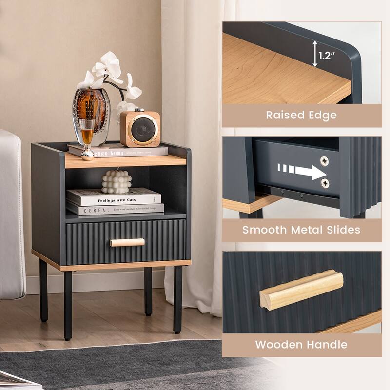 Costway Nightstand Bedside End Table with Drawer & Open Shelf for