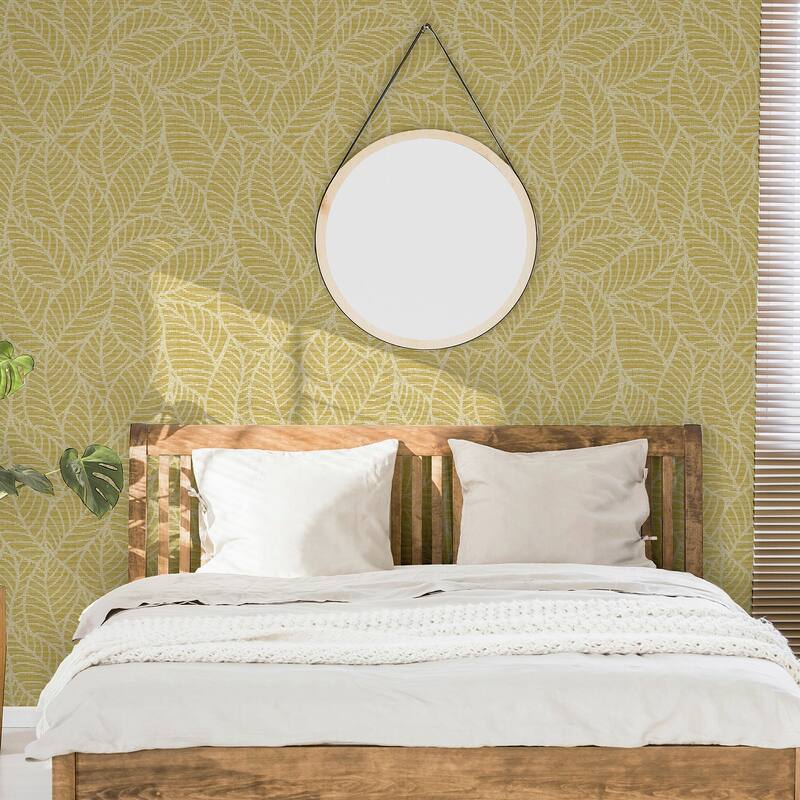 Arthouse Mavis Mustard Leaf Wallpaper