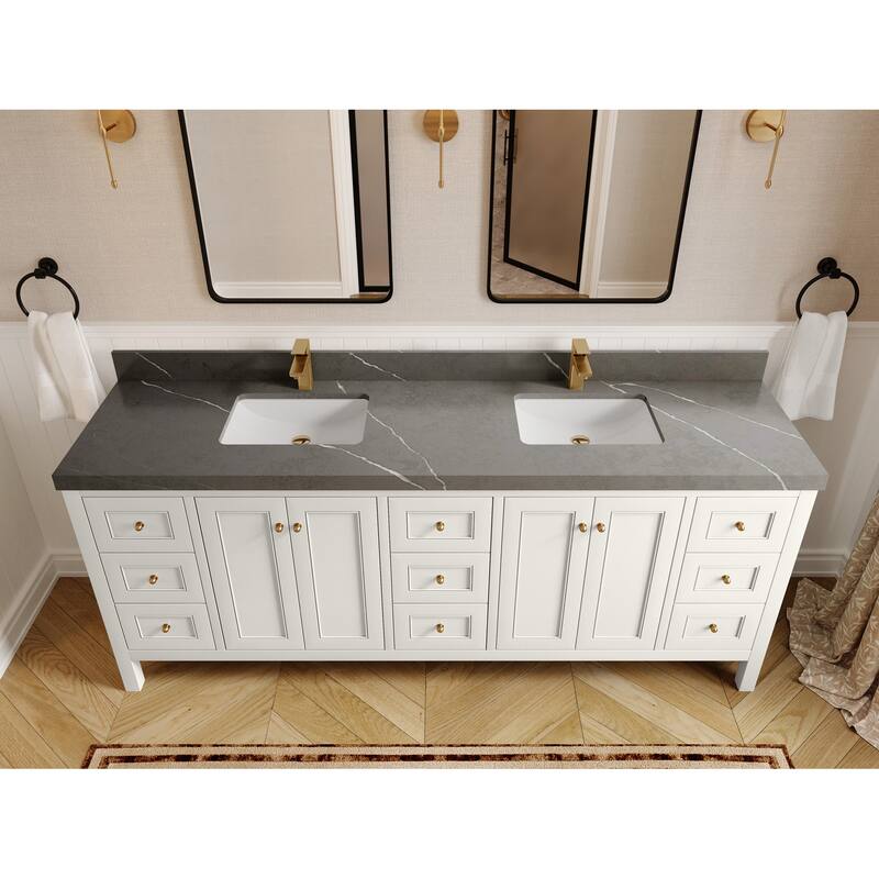 Willow Collections 84 in. W x 22 in. D Nashville Double Bowl Sink Bathroom Vanity with Countertop - 2”Piatra Gray - Ivory