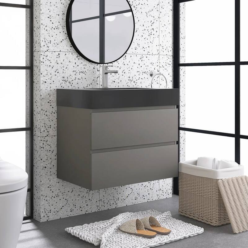 Single Sink Floating Bath Vanity in with Solid Surface Top