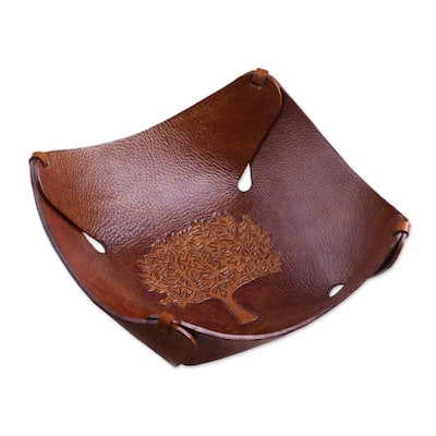Novica Handmade Tree of Life Leather Catchall