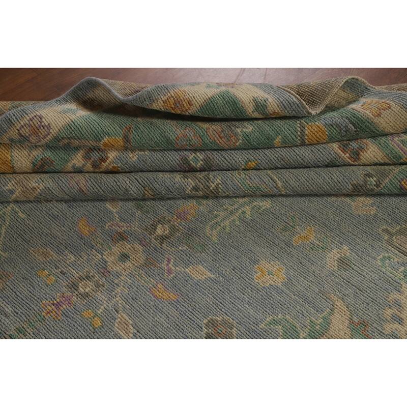 Hand Knotted Oriental 100% Wool Carpet Transitional All-Over Navy Blue & Blues Oushak Area Rug - 10' 2'' X 8' 5''