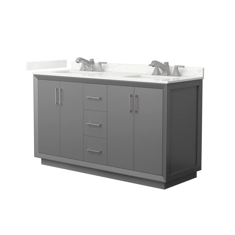 Wyndham Collection WCF414160D-QTZ-US3MXX Strada 60" Free Standing - Dark Gray / Giotto Quartz Top / Brushed Nickel