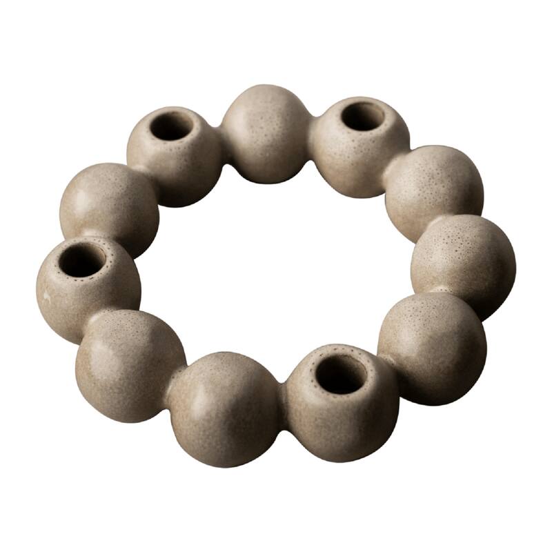 Beaded Round Ceramic 4-Candle Holder - 10.5" - Beige