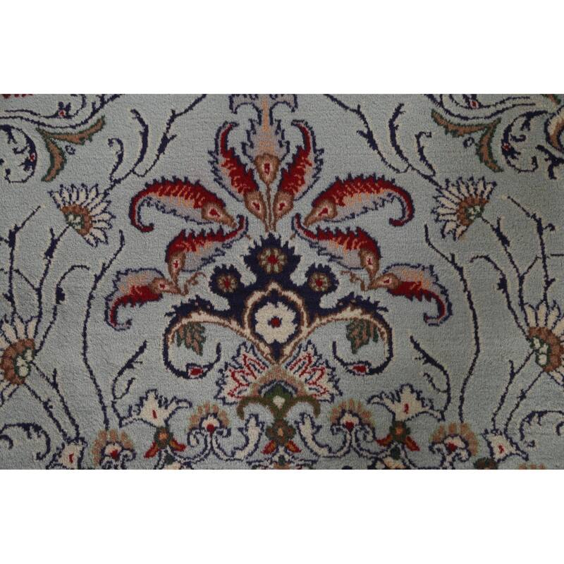 Hand Knotted Oriental 100% Wool Carpet Traditional Floral Greys & Charcoal Kashan Area Rug - 9' 6'' X 6' 6''