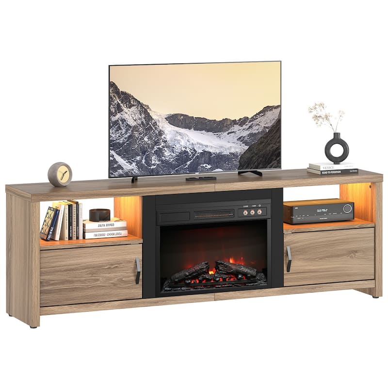 Bestier 70" Fireplace TV Stand for TVs up to 75", LED Entertainment Center with 23" Remote Control Electric Fireplace