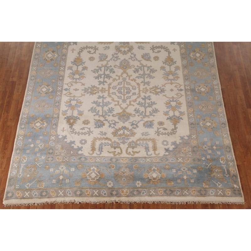 Ivory Oushak Living Room Area Rug Handmade Wool Carpet - 7'11"x 9'9"