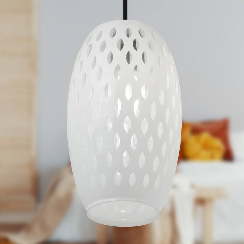 Adriana River of Goods Black Metal and White/Clear Glass 6-Inch Pendant Light with Adjustable Hanging Cord - 6" x 6" x 70.75"