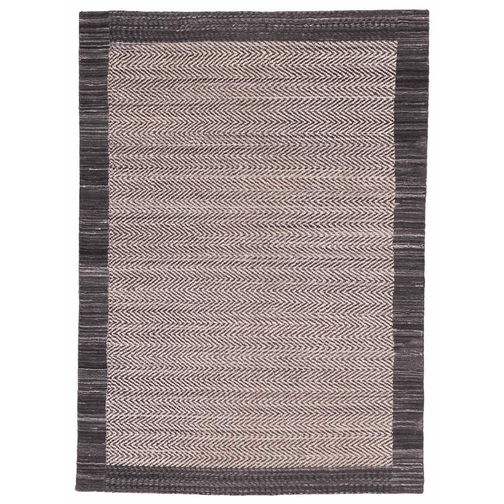 ECARPETGALLERY Hand Loomed Loreto Light Grey Wool Rug - 5'6 x 7'9