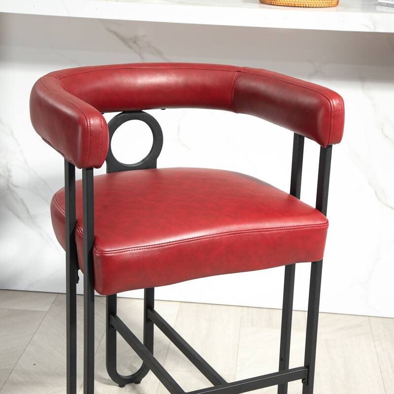 Bar Stools Set of 2, Upholstered Counter Height Stools with Back, Kitchen Island Chairs with Footrest and Metal Frame