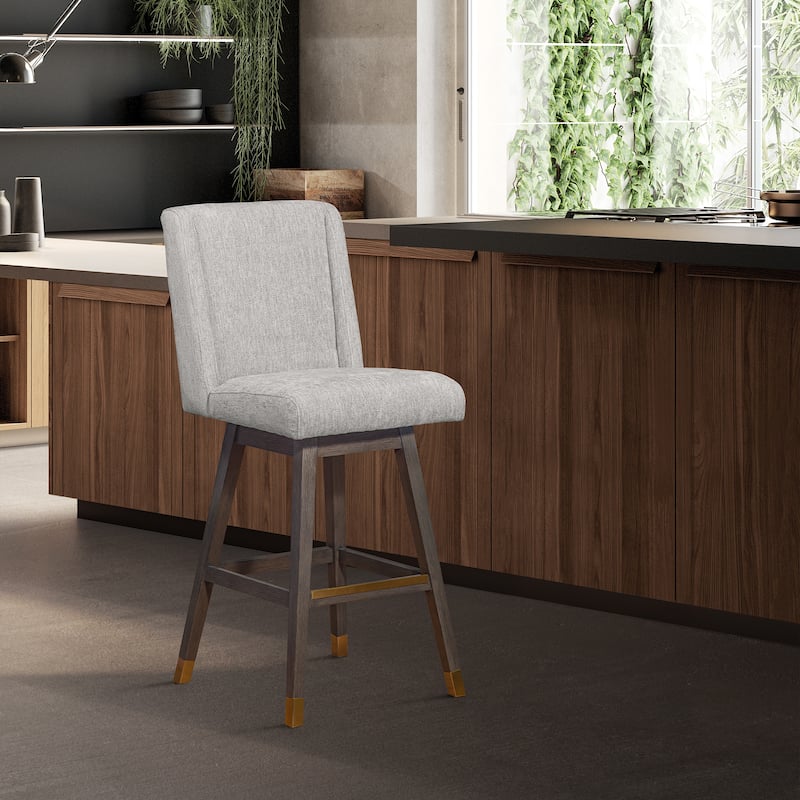 Stancoste Wingback Swivel Bar or Counter Stool with Wood Legs