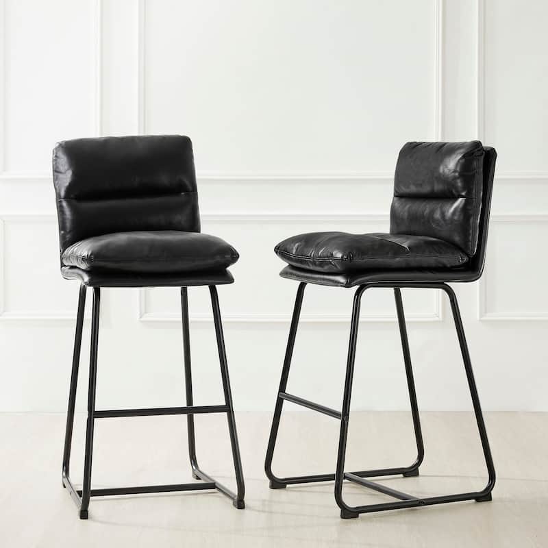Glitzhome Set of 4 Modern Thick Soft Leatherette Metal Legs Bar Stools