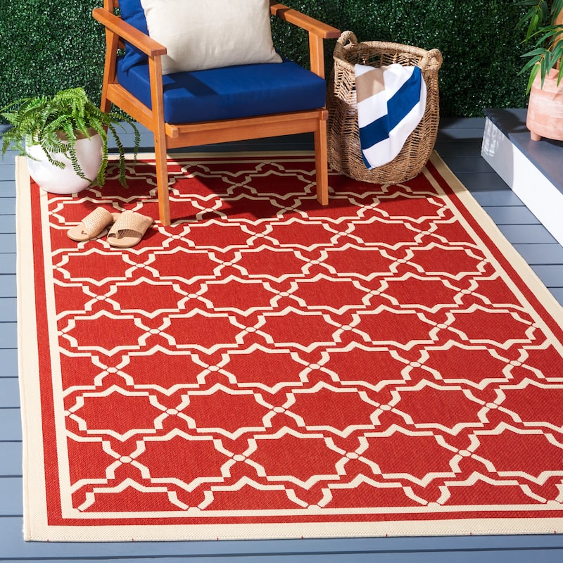 SAFAVIEH Courtyard Gulsin Indoor/ Outdoor Waterproof Patio Backyard Rug - 5'3" x 7'7" - Red/Bone