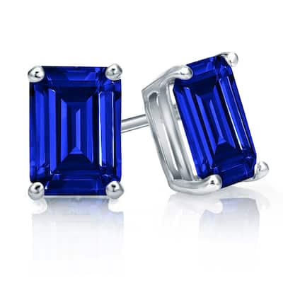 Auriya 14k Gold Lab Grown Gemstone Blue Sapphire Stud Earrings Emerald 0.25 to 5.00 ct. tw. 4-Prong Basket Push-Back