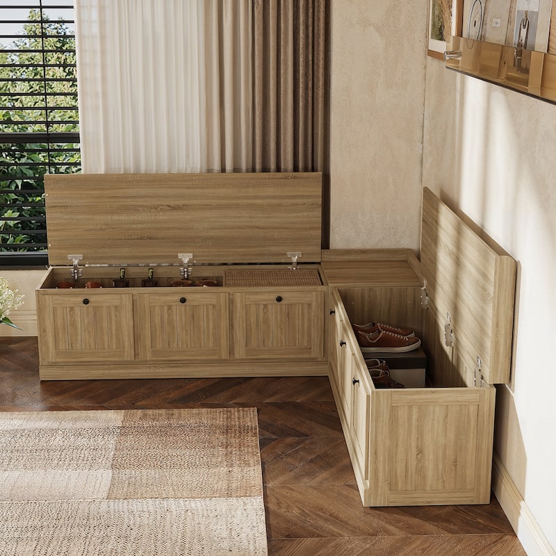 L-Shaped Storage Bench 176 lbs Top Load, Corner Entryway Bench with Hidden Storage Seating