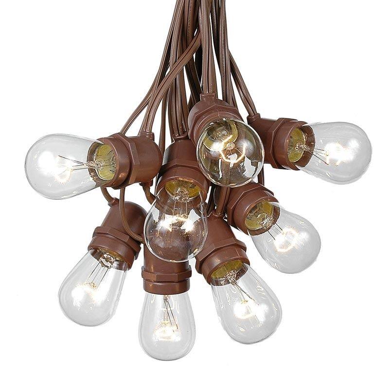 37.5 Foot S14 Edison Outdoor Patio String Lights, Market Lights - Brown