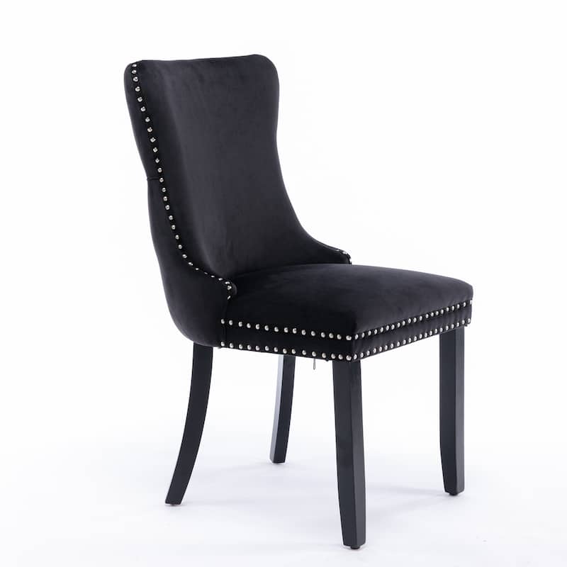 Upholstered Wing-Back Dining Chair with Backstitching Nailhead Trim and Solid Wood Legs,Set of 2,
