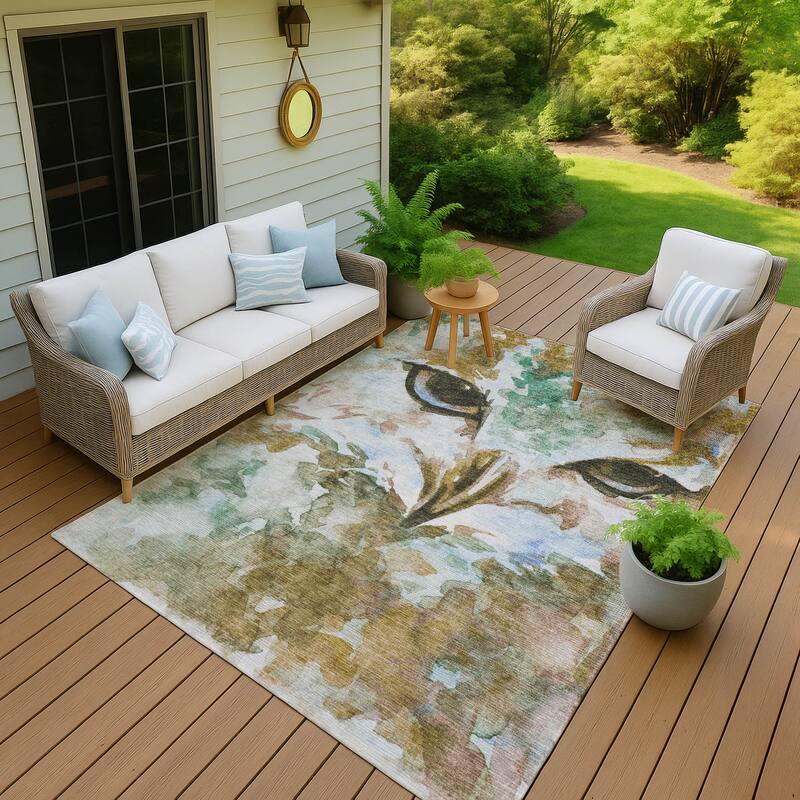 Machine Washable Indoor/ Outdoor Modern Owl Chantille Rug - Mocha - 8' x 10'