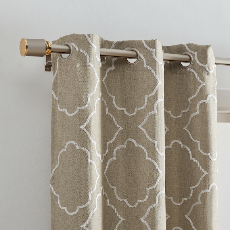 Valian Lattice Embroidered Blackout Window Curtain Panel, Set of 2