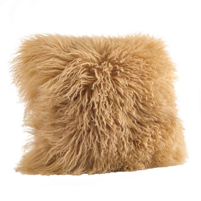 Wool Mongolian Lamb Fur Decorative Throw Pillow - 20 X 20 - Gold