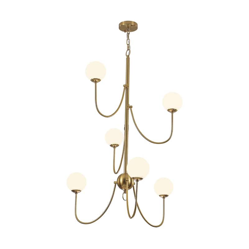 6-light Mid - Century Modern Gold Chandelier, Multi - Arm Globe Glass Pendant Light