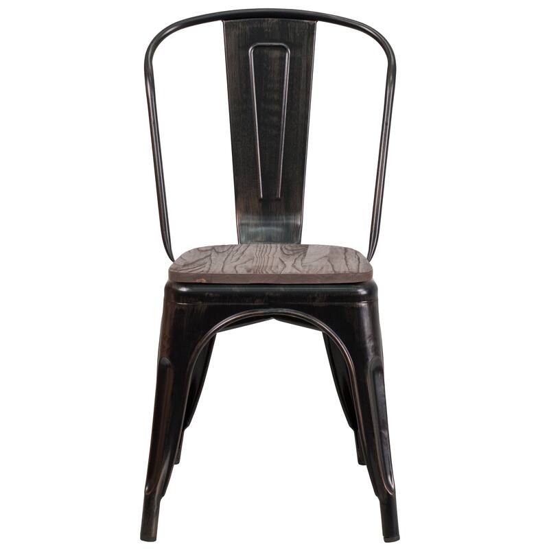 Industrial Metal and Wood Stackable Chair - 18"W x 20"D x 33"H - 18"W x 20"D x 33"H