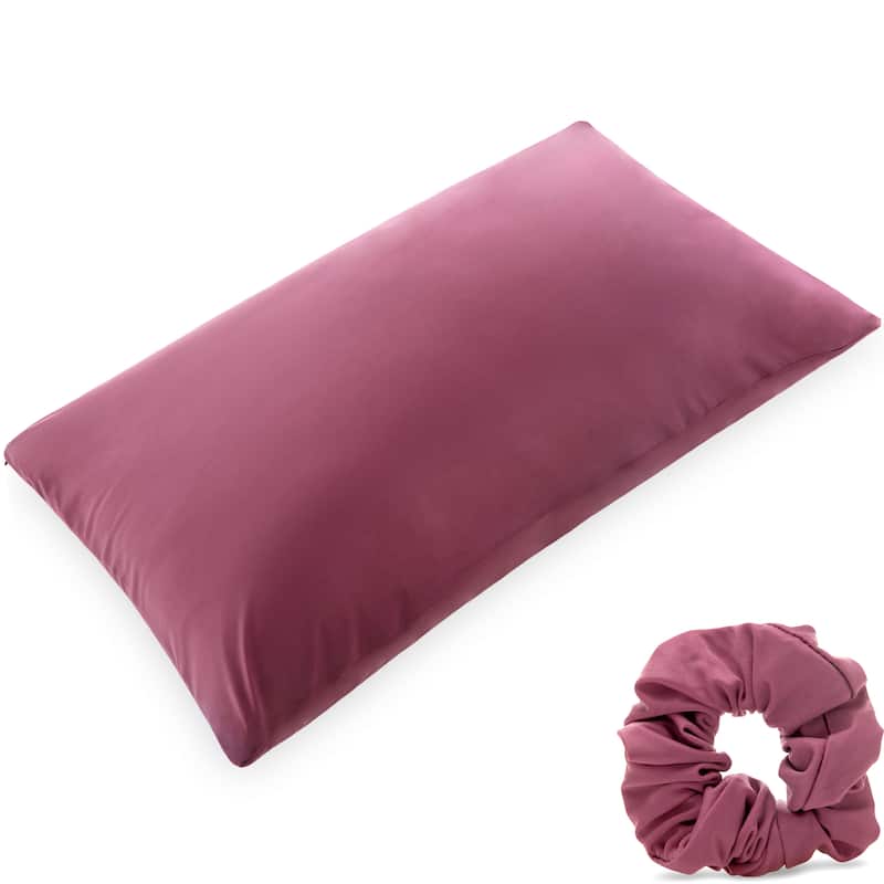 Beauty Pillow Cover Keeps Hair Tangle Free and Bonus Matched Scrunchie - Burgundy - Merlot - Queen - 20" x 30"