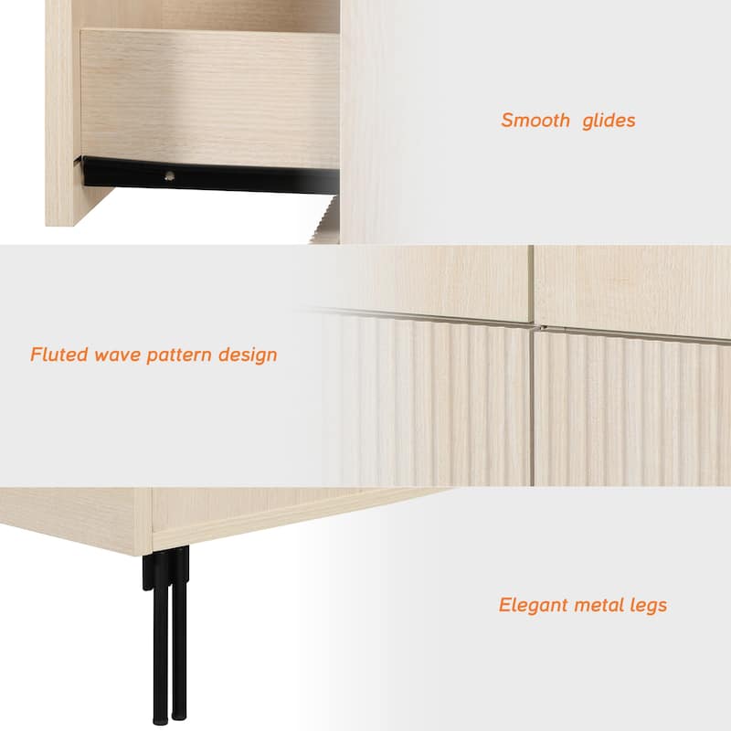 31.5" Wooden Reeded Sideboard With Doors And Drawer, Modern Credenza Storage Cabinet