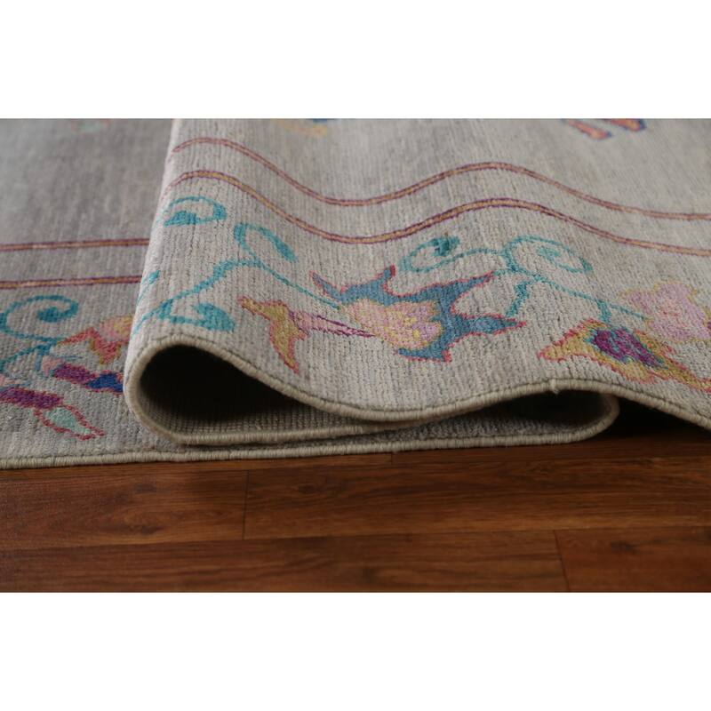 Hand Knotted Oriental 100% Wool Carpet Traditional Floral Greys & Charcoal Art Deco Area Rug - 11' 6'' X 9' 0''