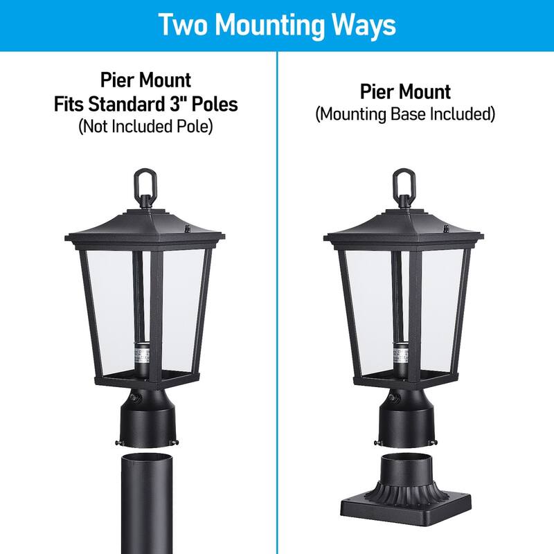 Dusk to Dawn Outdoor Post Lantern, Rectangular Clear Glass Post Light - 2PACK