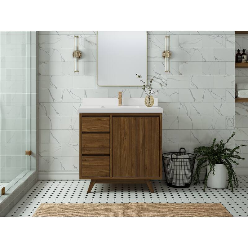 Willow Collections 36 in. W x 22 in. D Madison Teak Center Sink Bathroom Vanity with Countertop