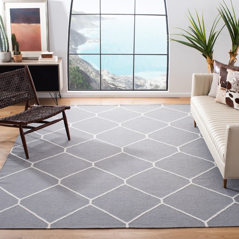 SAFAVIEH Handmade Flatweave Dhurries Walty Modern Moroccan Wool Rug - 5' x 8' - Grey/Ivory