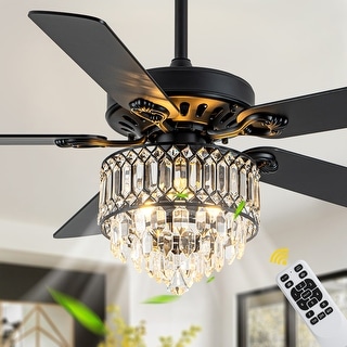 Oaks Aura 52in. Luxury Modern Crystal Ceiling Fan with Lights and Remote, 6 Speeds DC Motor Reversible Chandelier Ceiling Fan