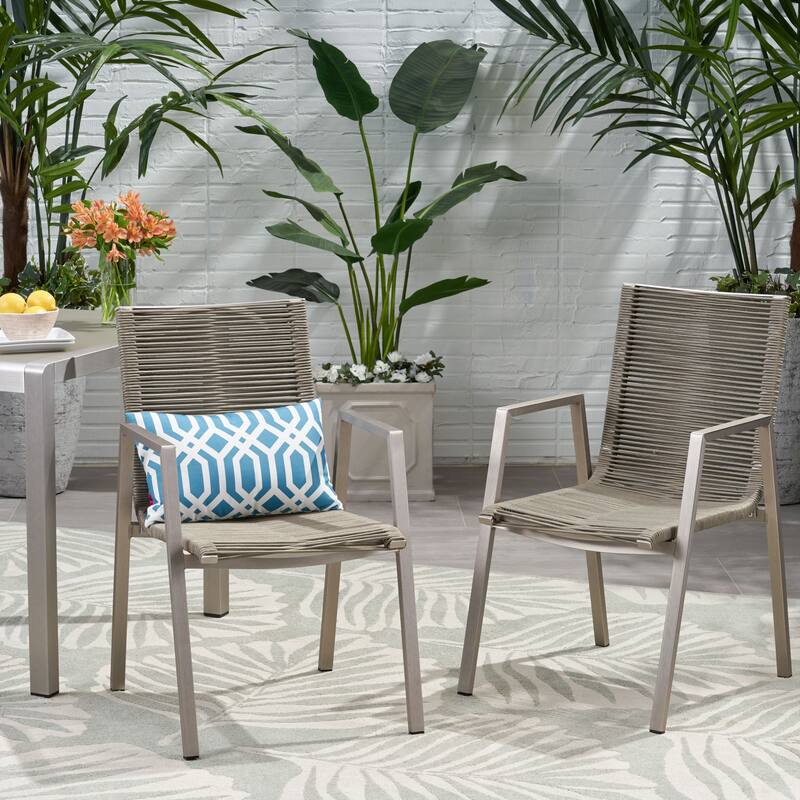 2 Piece Outdoor Modern Aluminum Dining Chair Set with Rope Seat for Patio, Balcony, Backyard - Taupe