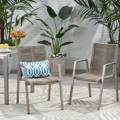 2 Piece Outdoor Modern Aluminum Dining Chair Set with Rope Seat for Patio, Balcony, Backyard