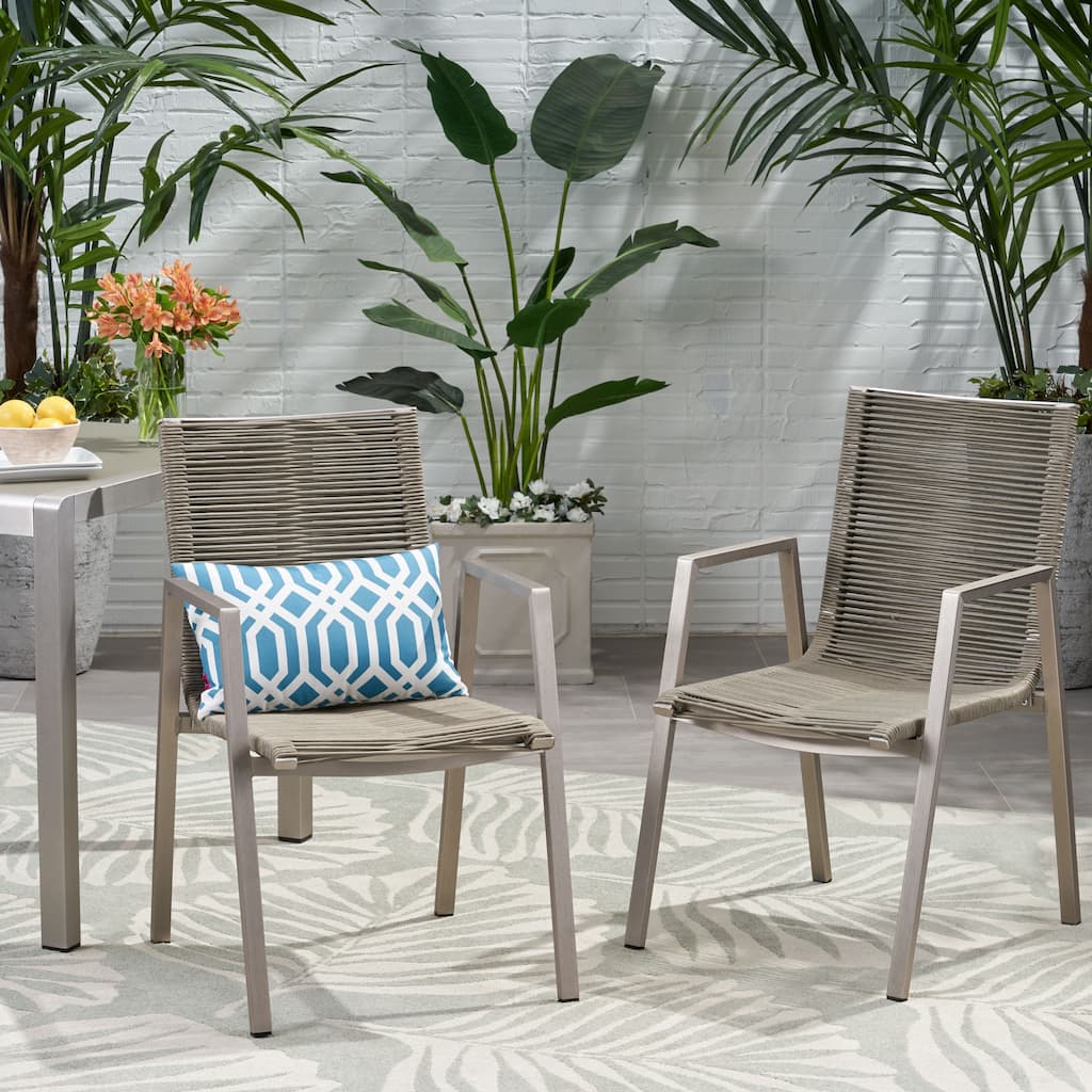 Outdoor Dining Chairs Set of 2, All-Weather Patio Armchairs with Aluminum Frame, Rope Seat for Lawn, Garden & Backyard