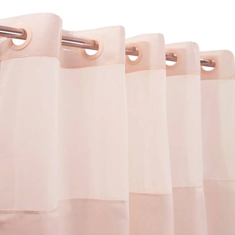No Hook Slub Linen Texture Shower Curtain with PEVA Snap-in Liner