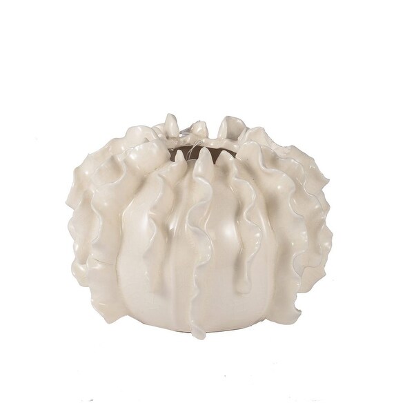 7" White Coastal Style Unique Textured Glossy Finished Coral Decor - N/A