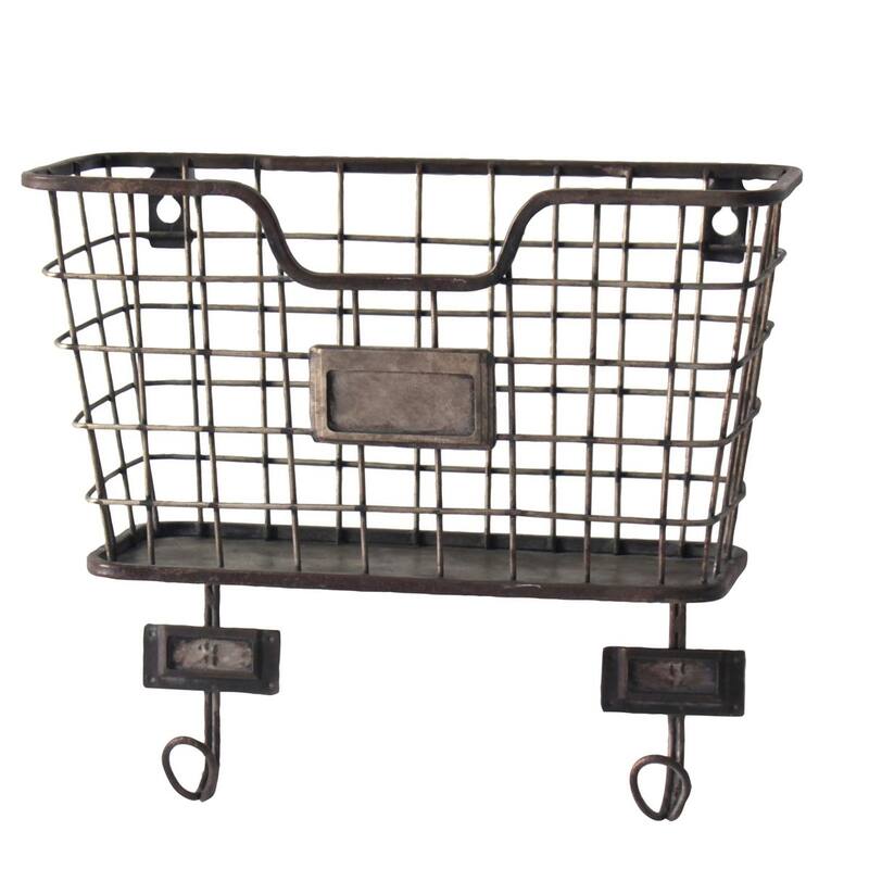Foreside Home & Garden Rustic Distressed Wire Metal Hanging Wall Mail Pocket - 5x12.5x11.3