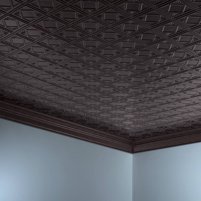 FASÄDE Traditional Style 4 Decorative Vinyl 2ft x 4ft Glue Up Ceiling Panel in Smoked Pewter (5 Pack)