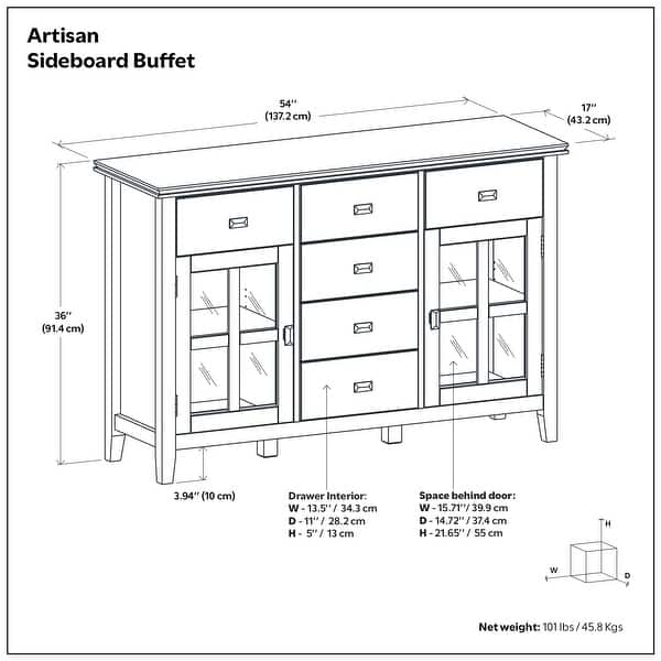 dimension image slide 4 of 6, WYNDENHALL Stratford Solid Wood Transitional Sideboard Buffet - 54 inch Wide