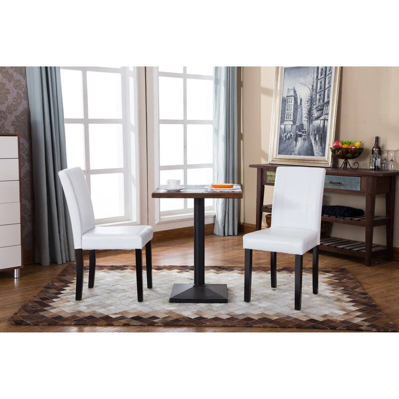 Modern Set of 2 Dining Chairs with Leather Backrest, Cushioned Seat, Solid Wood Legs for Dining Room Living Room Bedroom - White