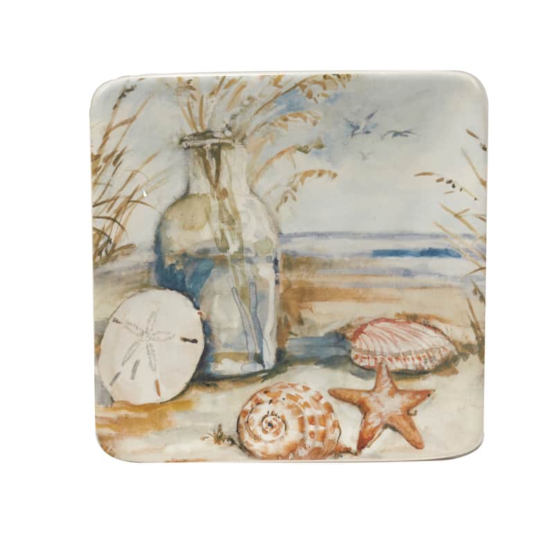 Certified International Coastal Landscape 6" Canape/Luncheon/Appetiser Plates, Set of 4 Assorted Designs - 10.75' x 11'