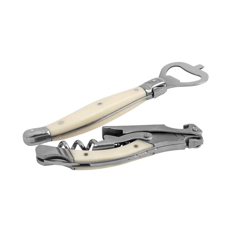 French Home Laguiole Barware Bottle Opener & Corkscrew Set with Faux Ivory Handles - N/A