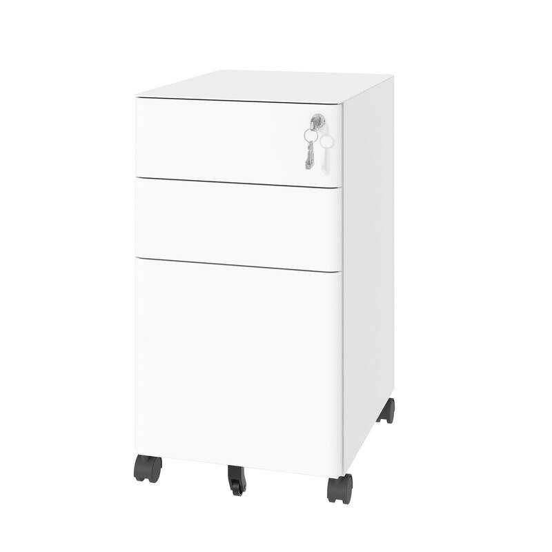 3-Drawer Mobile File Cabinet with Lock, All-Steel Metal Storage on Wheels, Two Shallow & One Deep Drawer, Anti-Tip Design