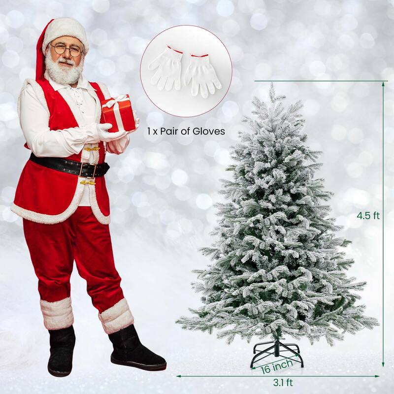Costway 4.5 FT/6FT/7FT Pre-Lit Christmas Tree Snow Flocked Hinged Xmas