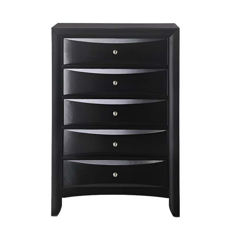 HomeRoots 32" Black Solid Wood Five Drawer Standard Chest