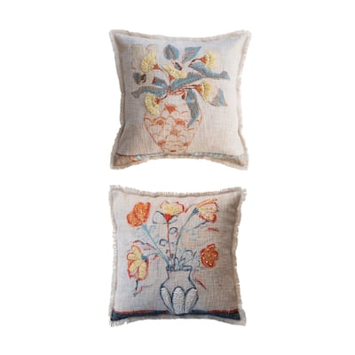 Cotton Slub Pillows with Flowers in Vase