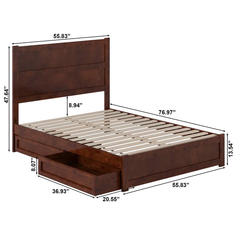 Aveline Wood Platform Bed with Matching Footboard & Storage Drawers