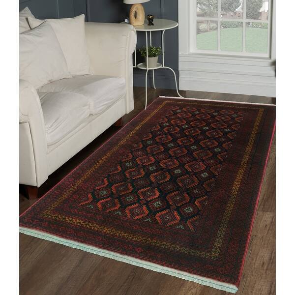 slide 1 of 10, Vintage Distressed Anel Black/Red Rug - 3'9" x 6'2"